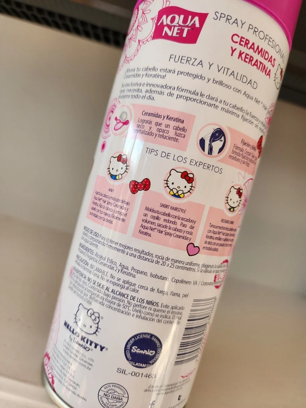 Hello Kitty Aqua Net Hair Spray CERAMIDAS Y KERATINA 316 Ml Special Edition NEW